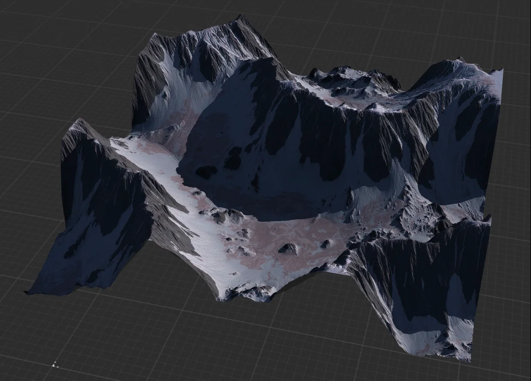 Gaea terrain in cold blue and white tones.