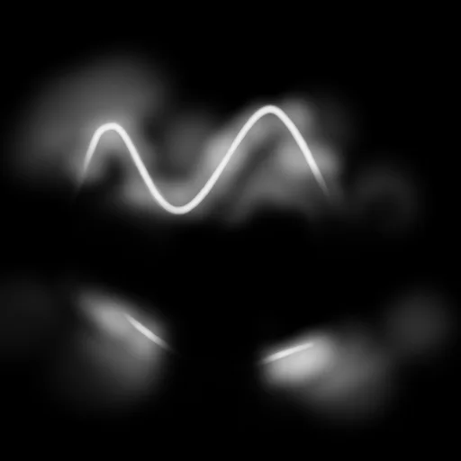Black heightmap sketch with a bright wavy line on top and two short strokes below, softly glowing.