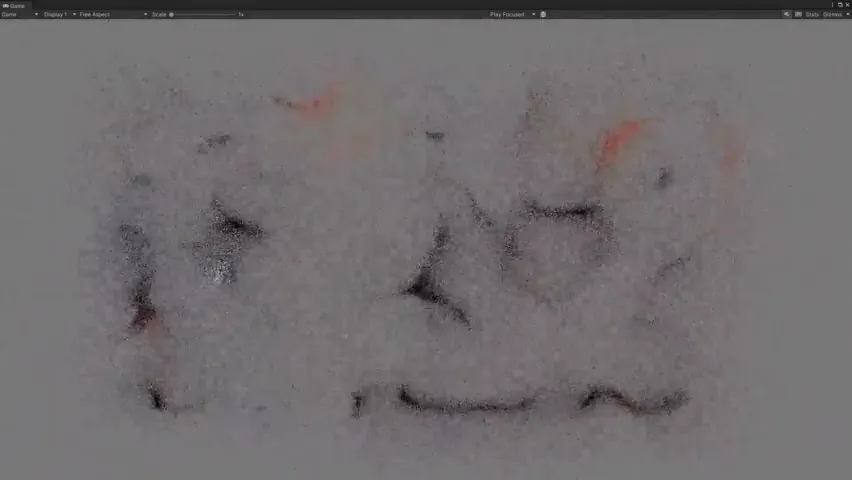 UI panels assembling out of GPU particles.